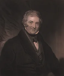 Porträtt av den engelske dramatikern Thomas Morton (1764-1838), gravyr av W Hunt från målning av Martin Archer Shee, 23x32 cm, Virtue and Co Publisher, London, cirka 1860