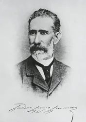 Porträtt av Gaetano Giorgio Gemmellaro (1832-1904), italiensk geolog, paleontolog och politiker, gravyr