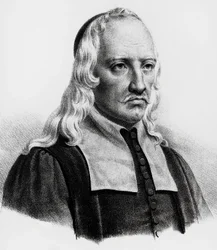 Porträtt av Giovanni Alfonso Borelli (1608-1679), italiensk matematiker, astronom, filosof, fysiolog, gravyr