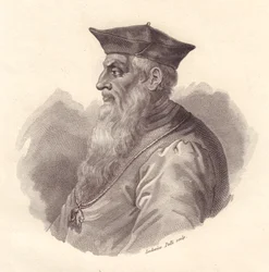 Porträtt av den italienske amiralen Andrea Doria (1466-1560), kopparstick av Ludovico Pelli