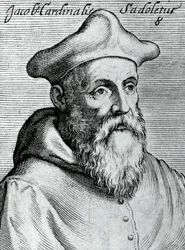 Porträtt av Jacopo Sadoleto (1477-1547), italiensk humanist, katolsk biskop och kardinal, gravyr från ikoner av Illustrissimorum, omnique virtutis, et scientiarum laude praestantissimoru virorum icones, av Claudius Pernetus