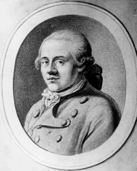 Porträtt av Jakob Michael Reinhold Lenz (1751-1792), tysk författare av Sturm und Drang-rörelsen, gravyr