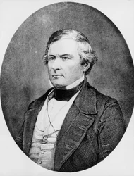 Porträtt av Millard Fillmore (1800-1874), amerikansk advokat och politiker som tjänstgjorde som USA:s 13:e president från 1850 till 1853, gravyr efter daguerreotypi av Mathew Brady (1822-1896)