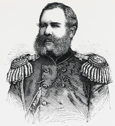 Porträtt av Nikolai Obruchev (1830-1904), rysk general, gravyr