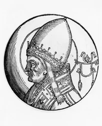 Porträtt av Sankt Bonifatius IV (död 615), 67:e påven av katolska kyrkan från 608, gravyr