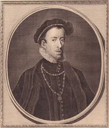 Porträtt av Thomas Howard, 4:e hertigen av Norfolk (1536-1572), kopparstick av John Goldar (1729-1795)
