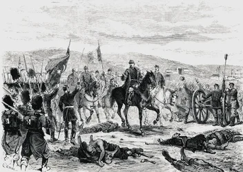 Prins Carol av Rumänien inspekterar trupperna efter det fjärde slaget vid Pleven, rysk-turkiska kriget