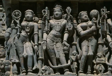 Relief som visar manliga och kvinnliga figurer, Adishvara-templet, Vimalavasi Tuk, tempelkomplex på Shatrunjaya-kullen, Palitana, Gujarat, Indien