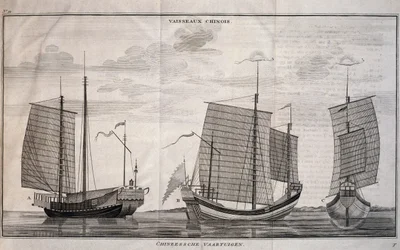 Segelbåtar i Macao, gravyr