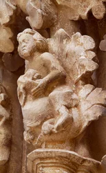 Spanien, Navarra, Ujue, Santa Maria-kyrkan, arkitektonisk detalj