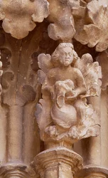 Spanien, Navarra, Ujue, Santa Maria-kyrkan, arkitektonisk detalj