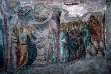 Bröllopet i Cana, fresk i Agia Sophia-kyrkan