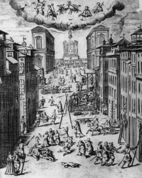Pesten i Milano 1630, etsning, Italien