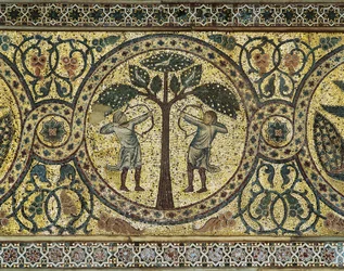 Två jägare med pilbågar, detalj från mosaik