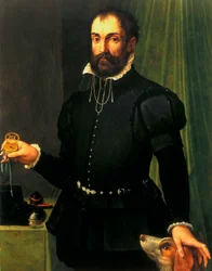 Klockor, handled, analoga porträtt av en man som håller en klocka, c 1558