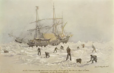 Incidenter på en handelsresa: HMS Terror när hon dök upp efter att ha kastats upp av isen i Frozen Channel, 27 september 1836