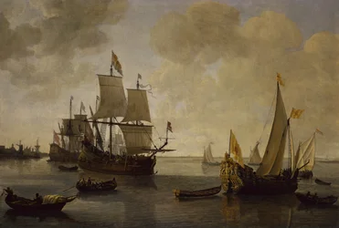 The States Yacht of Prince William II of Orange med annan frakt (olja på duk)