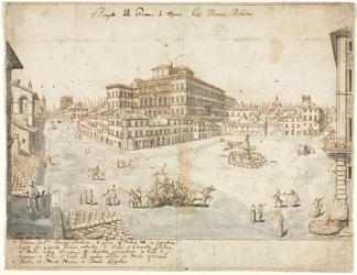 Arton utsikter över Rom: Piazza Barberini recto ..., 1665.