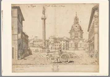Utsikt över Rom med Trajanus kolumn och S. Maria di Loreto Prospetto della Colonna Traiana (titel på objekt)