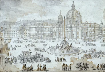 Piazza Navona i Rom, av Lievin Cruyl (1640-1720), Italien