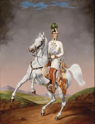 Porträtt av Franz Joseph I av Österrike till häst, 1855