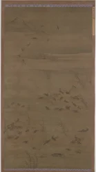 Gäss nedstigande på sand