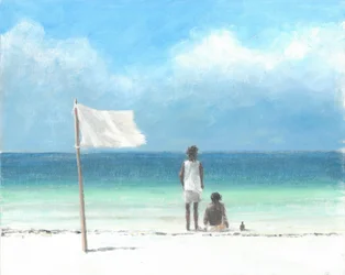 Boys on Beach, Kenya (akryl på papper)