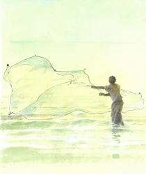 Lone Fisherman 2, 2015 (penna och bläck med wc på papper)