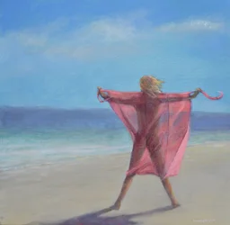 Rosa Sari på stranden