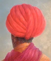 Röd turban gul jacka