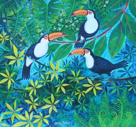 Toucan Threesome, 2024 (akryl på linne)