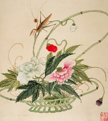 En i en serie målningar av blommor och insekter, sent 1800-tal