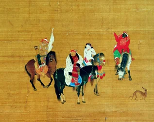 Kublai khan (1214-94) på jakt, Yuandynastin (detalj)