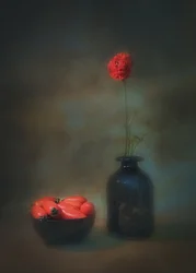 Stilleben med röda blommor