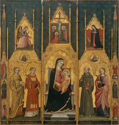 Altartavla av Jungfru Maria med heliga Agatha, Stefan, Franciskus och ett martyrhelgon