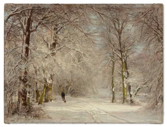 En snötäckt stig på vintern (olja på duk)