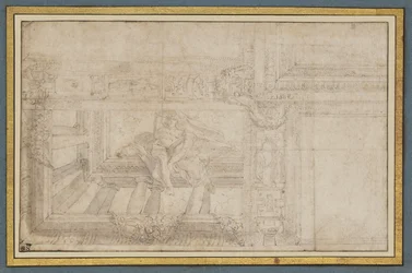 Ignudo, efter en takfresk i Sala di Ulisse, Palazzo Poggi, Bologna