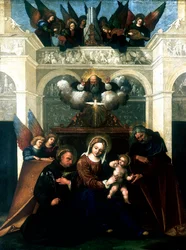 "Helig familj med Sankt Nikolaus av Tolentino", 1515-1530