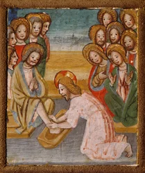 Fottvätt, detalj från Stories of Christ, bärbart altare av anonym Lombard-målare