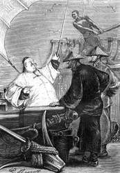 Teckning av Leon Benett, från Jules Vernes bok "En kines vedermödor i Kina" - Hetzel edition/Extraordinary Voyages 1879.