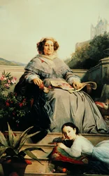 Porträtt av Madame Clicquot, född Ponsardin 1777-1866 med sin dotter, mellan 1851 och 1860.