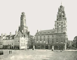 Vakttornet och Hotel De Ville, Calais, Frankrike, 1895.