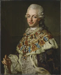 Gustave III de Suede - Porträtt av kung Gustav III av Sverige (1746-1792), av Pasch, Lorenz, den yngre (1733-1805). Olja på duk, ca 1773. Mått: 77x62 cm. Nationalmuseum Stockholm