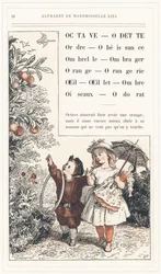 Oktav, Odette, Ordning, Lydnad, Paraply, Skugga, Apelsin, Orangeri, Öga, Nejlika, Skugga, Fåglar, Lukt, sida 28 - Mademoiselle Lilis alfabet, av L. Froelich och av en pappa (Hetzel själv). Bibliothèque & Magasin d