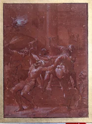 Kristi prygel Ritning med brunt tusch och tvätt av Lorenzo Garbieri dit il Nepote (1580-1654) Paris. Louvren