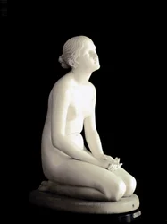Tillit till Gud. En ung flicka knäböjer, hennes blick vänds mot himlen i bön. Marmorskulptur av Lorenzo Bartolini (1777-1850), 1835, h. 95 cm, Milano, Museo Poldi-Pezzoli