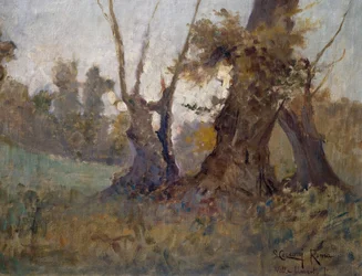 Villa Borghese, av Lorenzo Cecconi (1863-1947), olja på duk. Italien, 1900-talet.