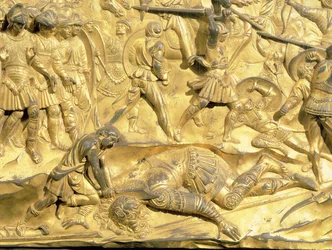 David och Goliat, detalj från originalpanelen från Baptisteriets östra dörrar, 1425-52 (förgylld brons) (efter restaurering)