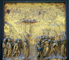 Detalj av Paradisets dörrar på dopkyrkan, 1400-talet