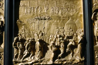 Israeliter tar Jeriko, detalj av Baptistery Door, Florens, Italien, c1400-talet